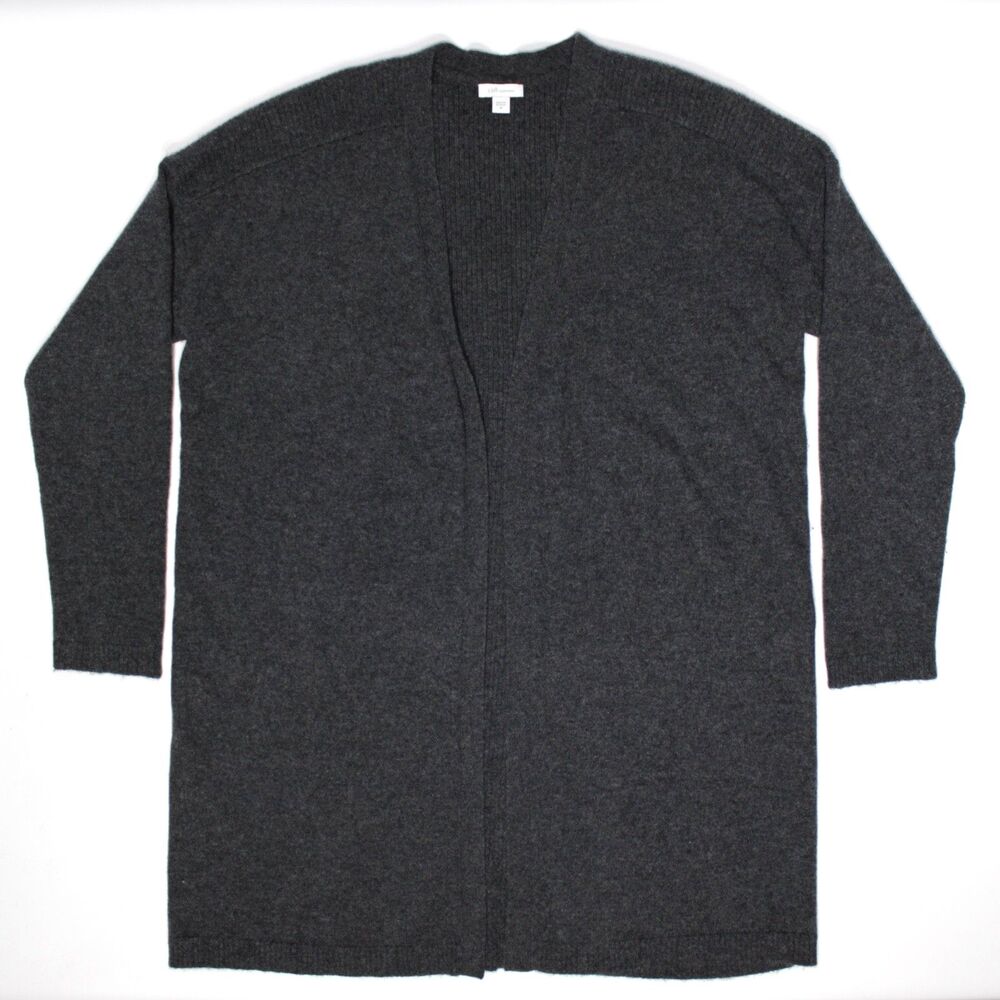 J. Jill Dark Gray 100% Cashmere Wool Duster Cardigan Light Sweater Women Size M